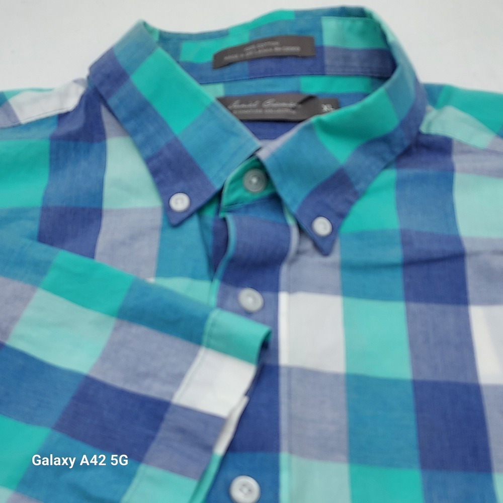 Daniel Premiere Signature Collection MenPlaid Button Down Shirt XL‎ Blue Green